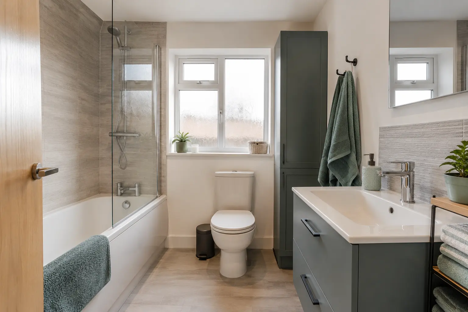 Family bathroom with a practical bathing and showering layout