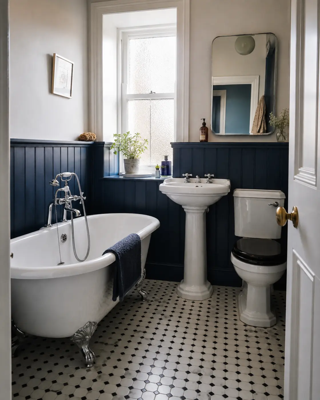 Traditional bathroom details suited to an older Paisley home